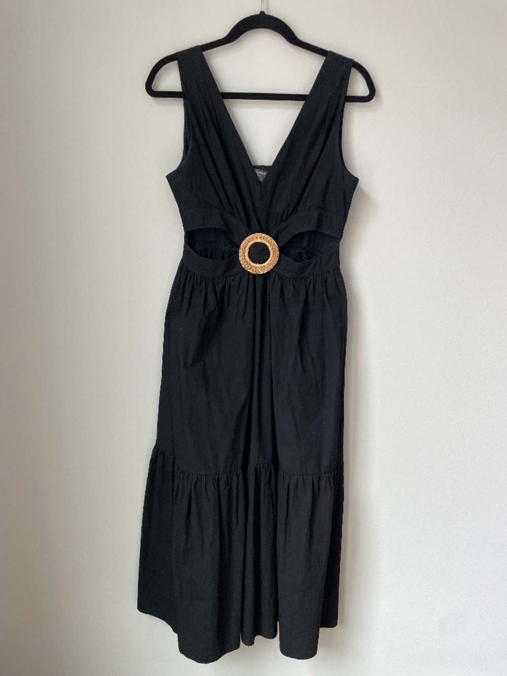 Dress Forum Black Resort Dress Cutout Waist Rattan Detail Size L